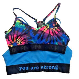 2 - PINK Victoria’s Secret Tie Dye Strappy Sports Bra You Are Strong Sz Small
